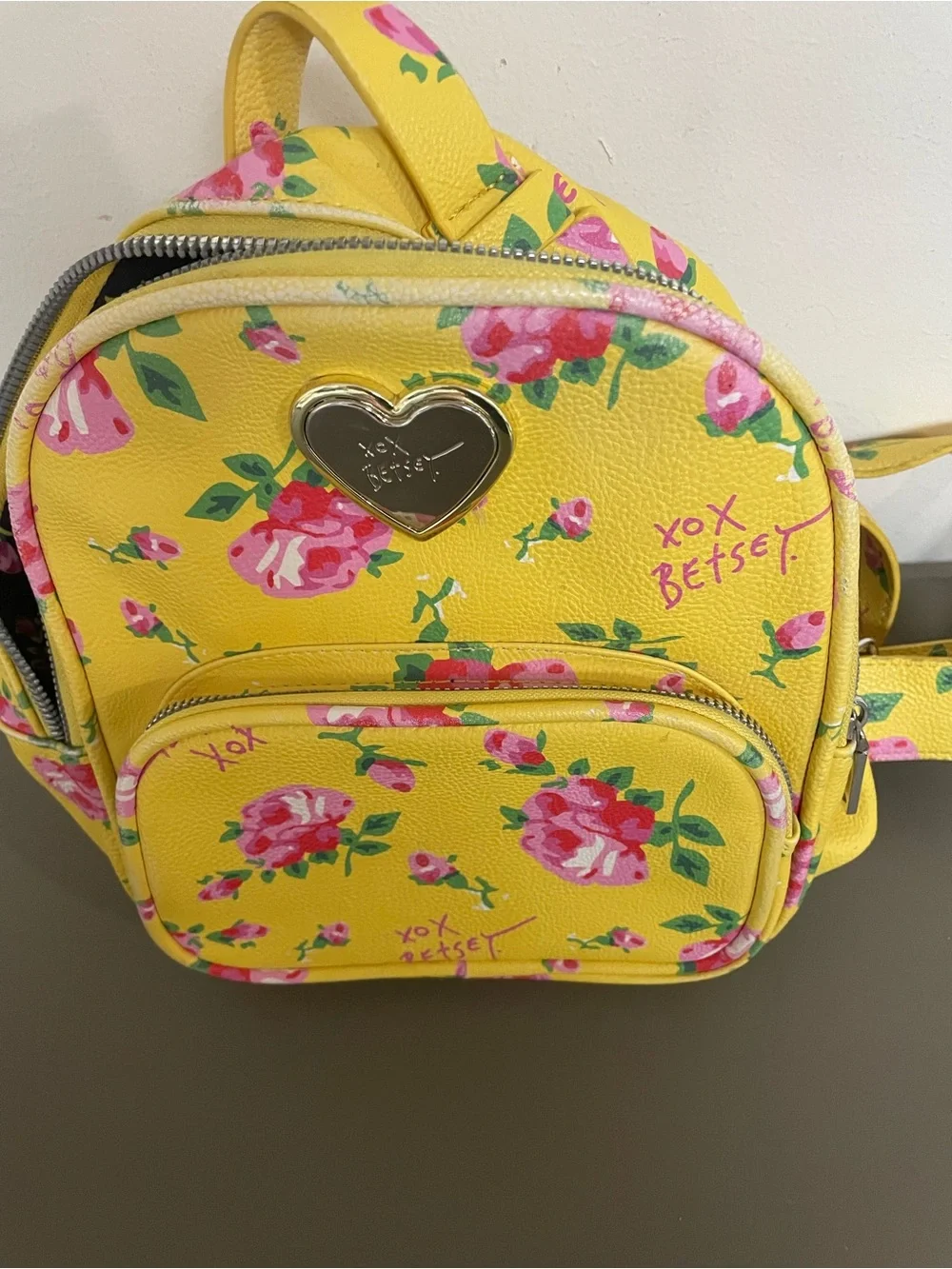 Betsey Johnson Yellow Floral Heart Charm Kids Backpack